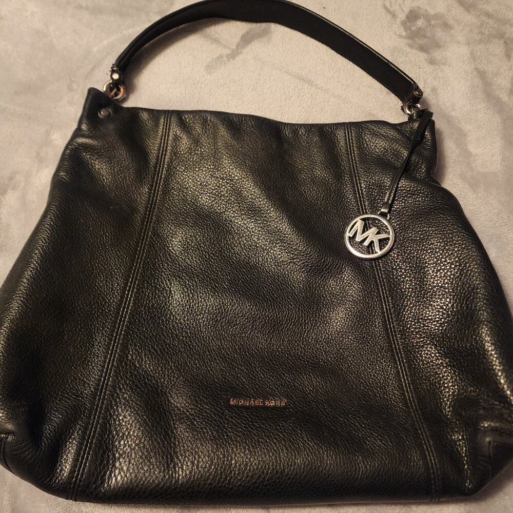 Michael Kors large black leather bag with silver hardware